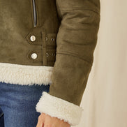 Yumi Green Faux Suede and Shearling Biker Jacket