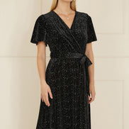 Yumi Black Velvet Sparkle Wrap Midi Dress