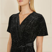Yumi Black Velvet Sparkle Wrap Midi Dress