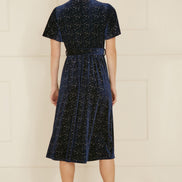 Yumi Navy Velvet Sparkle Wrap Midi Dress