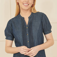 Yumi Blue Chambray Pleated Denim Shirt