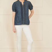 Yumi Blue Chambray Pleated Denim Shirt