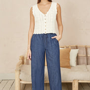 Yumi Blue Chambray Relaxed Fit Wide Leg Trousers