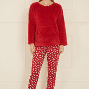 Yumi Red Pyjamas With Fleece Top And Dachshund Print Trousers
