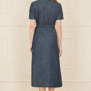 Yumi Blue Chambray Utility Midi Denim Shirt Dress