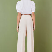 Yumi White Cotton Pleated Short Sleeve Shirt