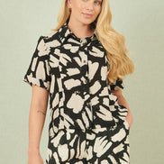 Yumi Black Cotton Splash Print Relaxed Fit Shirt