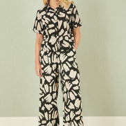 Yumi Black Cotton Splash Print Relaxed Fit Shirt