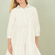 Yumi White Cotton Flower Tunic Dress