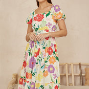 Yumi White Big Floral Midi Dress