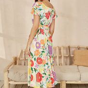 Yumi White Big Floral Midi Dress
