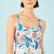 Yumi Blue Boho Block Print Tiered Maxi Dress