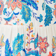 Yumi Blue Boho Block Print Tiered Maxi Dress
