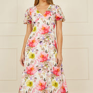 Yumi White Floral Midi Dress