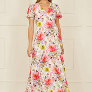 Yumi White Floral Midi Dress