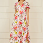 Yumi White Floral Midi Dress