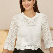 Yumi Ivory Crochet Knitted Top with Scallop Edge