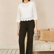 Yumi Ivory Crochet Knitted Top with Scallop Edge