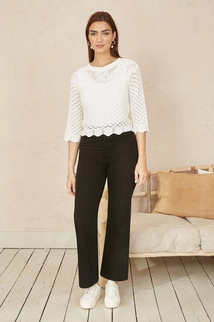 Yumi Ivory Crochet Knitted Top with Scallop Edge
