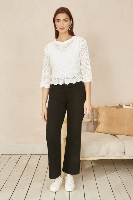 Yumi Ivory Crochet Knitted Top with Scallop Edge