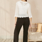 Yumi Ivory Crochet Knitted Top with Scallop Edge