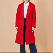 Yumi Red Boucle Long Line Coat