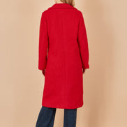 Yumi Red Boucle Long Line Coat