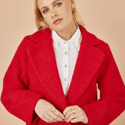 Yumi Red Boucle Long Line Coat