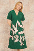 Yumi Green Recycled Fabric Crane Print Kimono Midi Dress
