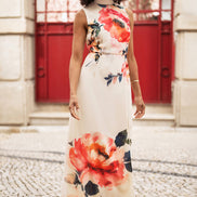 Yumi Ivory Flower Halter Neck Maxi Dress