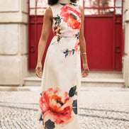 Yumi Ivory Flower Halter Neck Maxi Dress