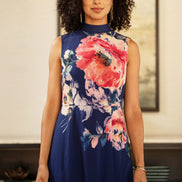 Yumi Navy Flower Halter Neck Maxi Dress