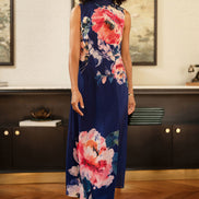 Yumi Navy Flower Halter Neck Maxi Dress