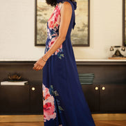 Yumi Navy Flower Halter Neck Maxi Dress