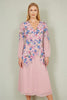 Yumi Pink Floral Placement Button Down Midi Dress With Long Sleeves