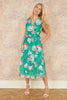 Yumi Green Blossom Print Stretch Mesh Dress With Pockets