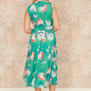 Yumi Green Blossom Print Stretch Mesh Dress with Pockets