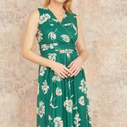 Yumi Green Floral Print Stretch Mesh Dress with Pockets
