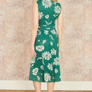 Yumi Green Floral Print Stretch Mesh Dress with Pockets