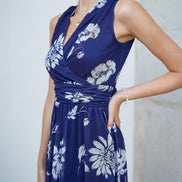 Yumi Navy Floral Print Stretch Mesh Dress with Pockets