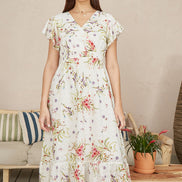 Yumi White Floral Broderie Anglaise Wrap Midi Dress
