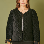 Yumi Black Velvet Quilted Jacket with Reversible Leopard Lining