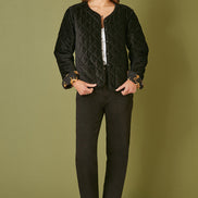 Yumi Black Velvet Quilted Jacket with Reversible Leopard Lining