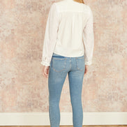 Yumi White Pleated Cotton Bib Shirt