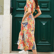 Yumi Multicolour Floral Patchwork Print Midi Shirt Dress
