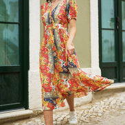 Yumi Multicolour Floral Patchwork Print Midi Shirt Dress