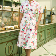 Yumi White Floral Print Cotton Broderie Anglaise Midi Shirt Dress