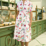 Yumi White Floral Print Cotton Broderie Anglaise Midi Shirt Dress
