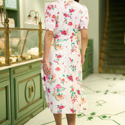 Yumi White Floral Print Cotton Broderie Anglaise Midi Shirt Dress