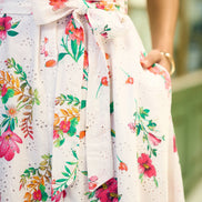 Yumi White Floral Print Cotton Broderie Anglaise Midi Shirt Dress